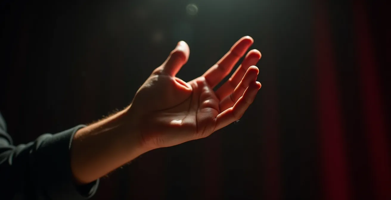 Gros plan sur les mains d'un acteur exprimant une émotion